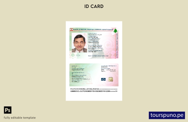 Listo para imprimir la plantilla actual de tarjeta de identificación del Líbano